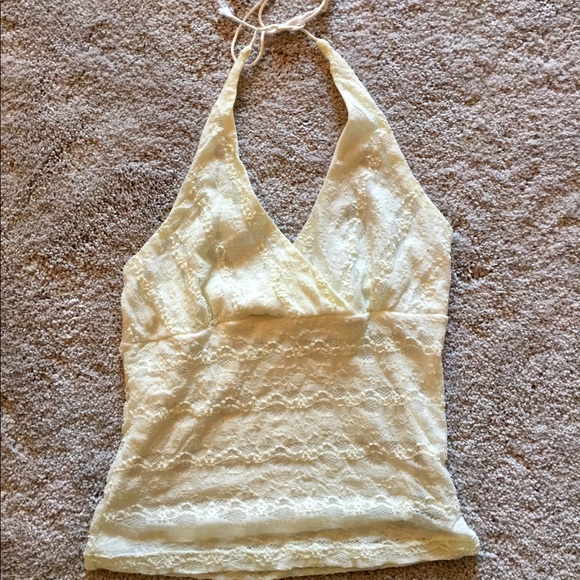 Cream color tie string halter tank top. - Picture 3 of 4